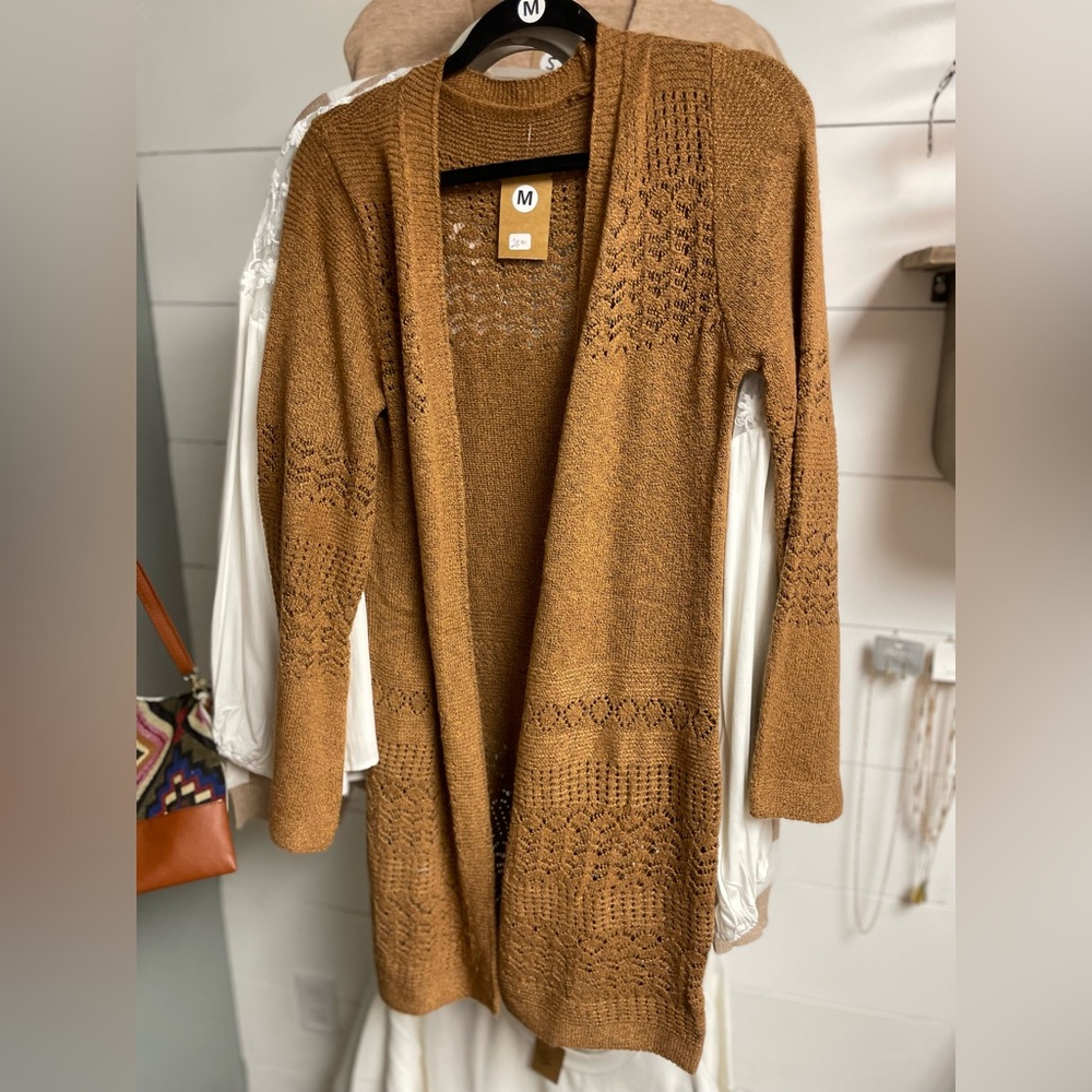 Rust color Open-Front Women's Sweater cardigan.